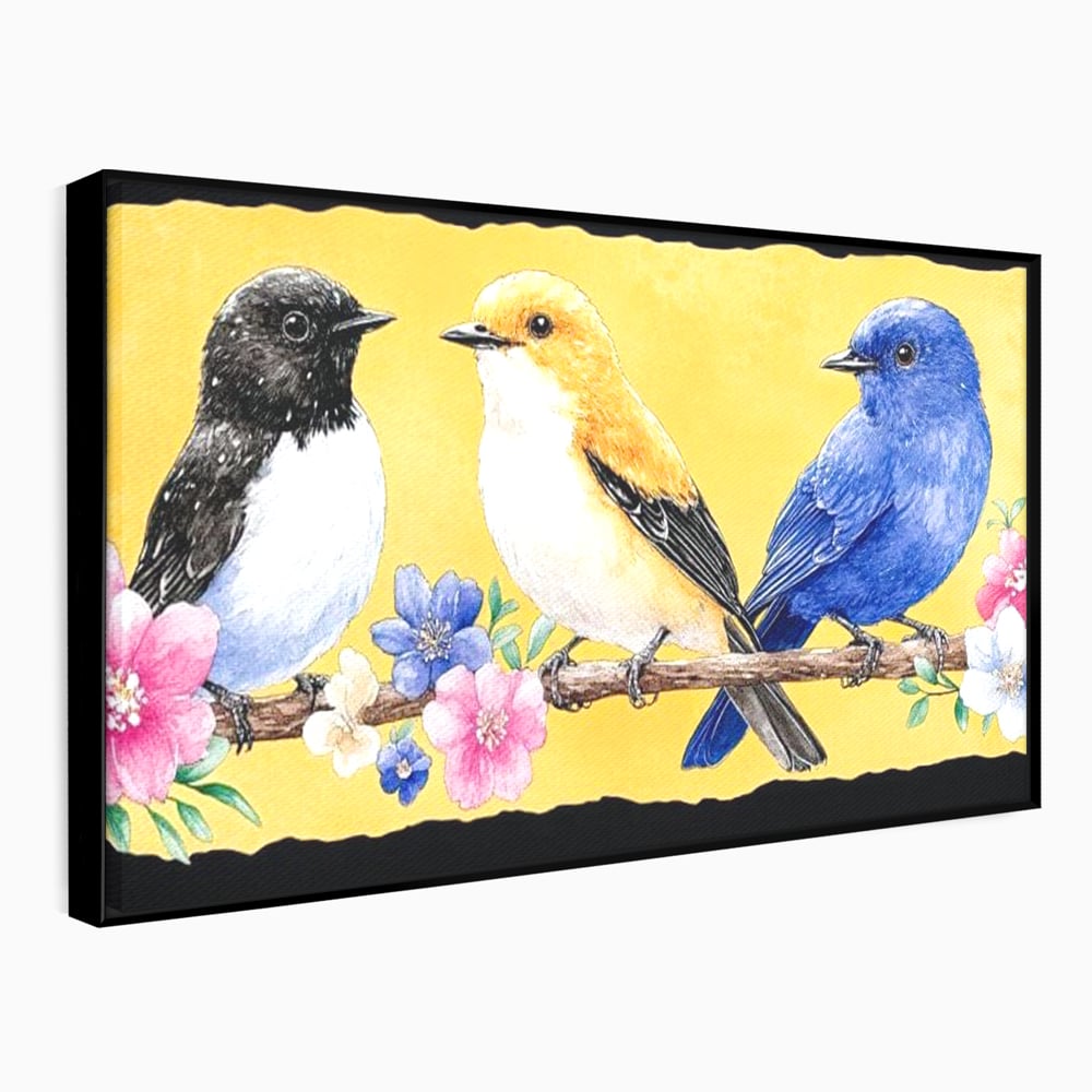 Tablou Canvas Premium, LuxCanva® M1018, Cantec de Primavara, Primavara, Prietenie, Natura, Pasari, Pastel, Familie, Flori, Ramura, Birou, Living, Camera Copii