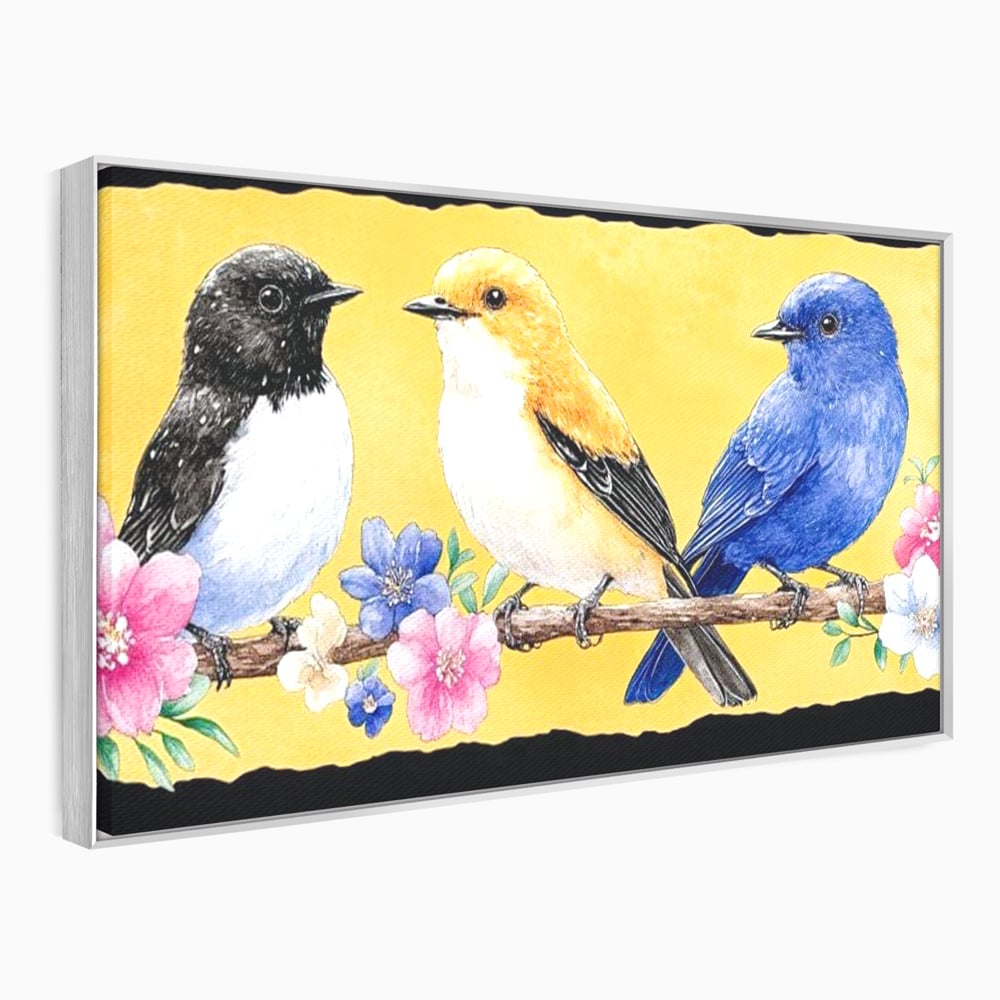 Tablou Canvas Premium, LuxCanva® M1018, Cantec de Primavara, Primavara, Prietenie, Natura, Pasari, Pastel, Familie, Flori, Ramura, Birou, Living, Camera Copii
