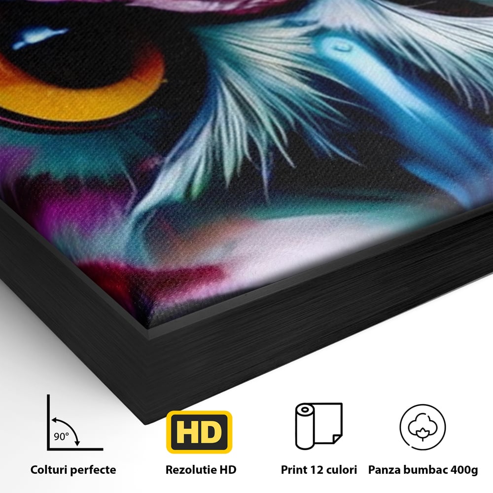 Tablou Canvas Premium, LuxCanva® M1019, Bufnita Tribala, Bufnita, Pasare, Simbol, Noapte, Tribal, Portret, Abstract, Culoare, Penaj, Birou, Living, Camera Copii