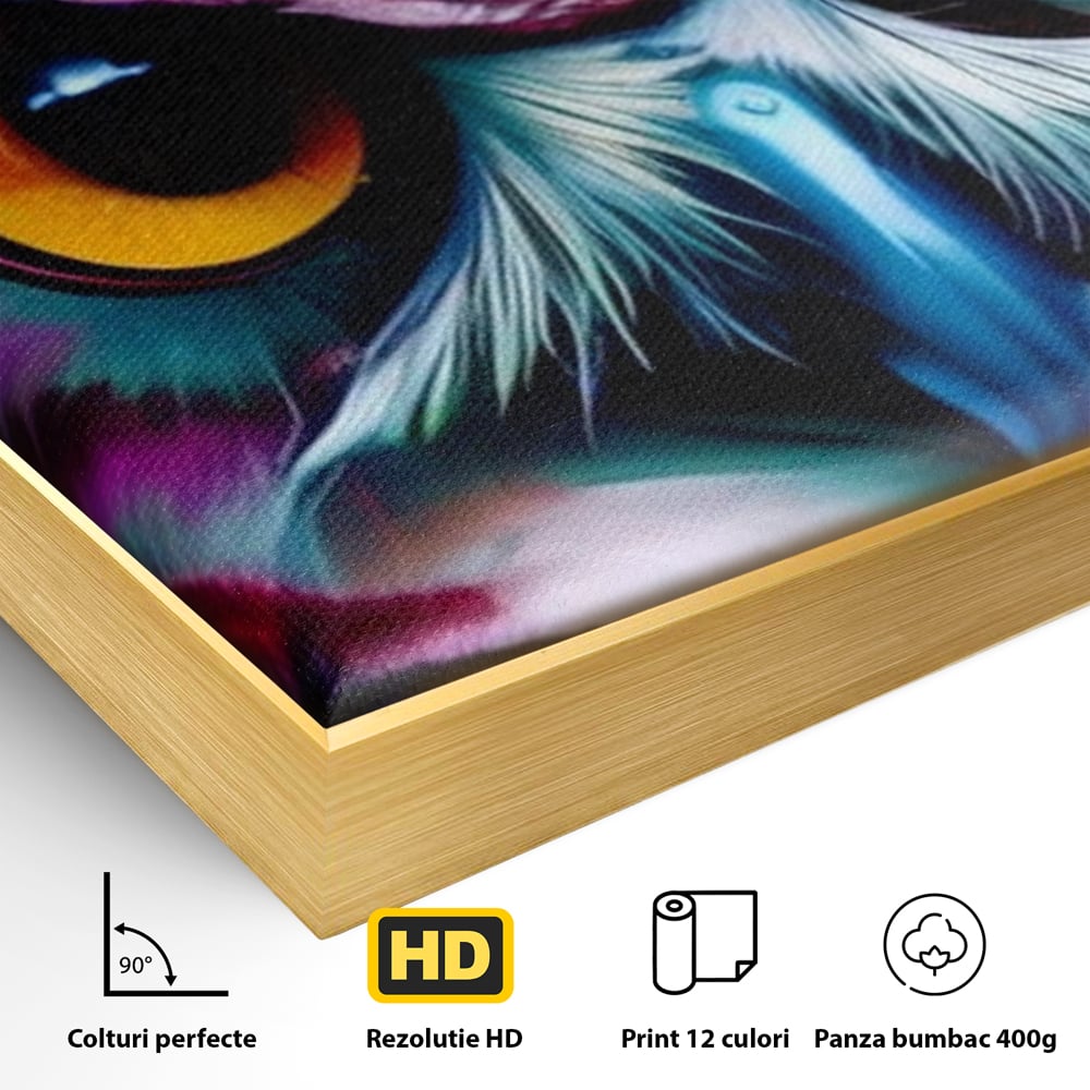 Tablou Canvas Premium, LuxCanva® M1019, Bufnita Tribala, Bufnita, Pasare, Simbol, Noapte, Tribal, Portret, Abstract, Culoare, Penaj, Birou, Living, Camera Copii