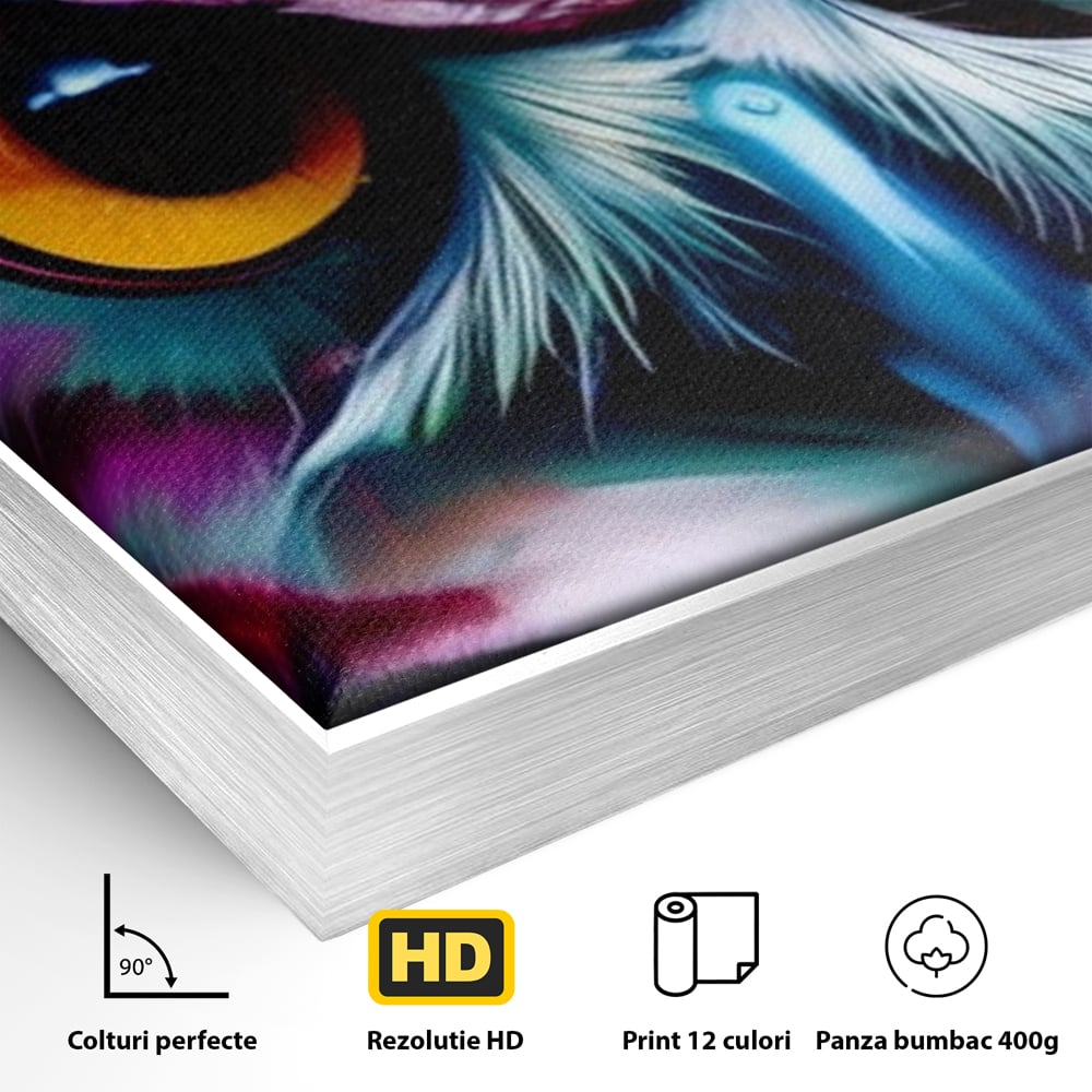 Tablou Canvas Premium, LuxCanva® M1019, Bufnita Tribala, Bufnita, Pasare, Simbol, Noapte, Tribal, Portret, Abstract, Culoare, Penaj, Birou, Living, Camera Copii