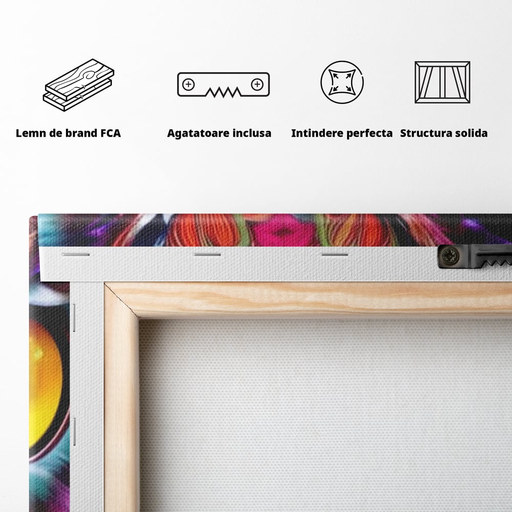 Tablou Canvas Premium, LuxCanva® M1019, Bufnita Tribala, Bufnita, Pasare, Simbol, Noapte, Tribal, Portret, Abstract, Culoare, Penaj, Birou, Living, Camera Copii