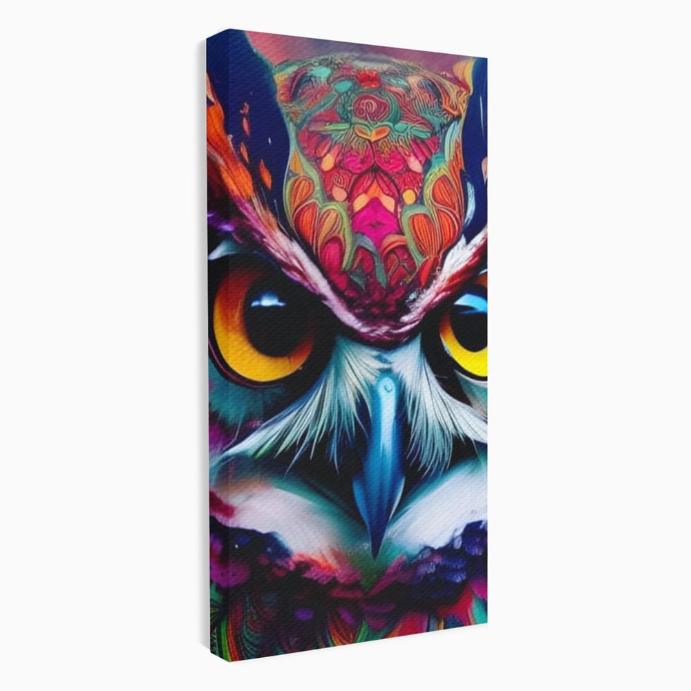 Tablou Canvas Premium, LuxCanva® M1019, Bufnita Tribala, Bufnita, Pasare, Simbol, Noapte, Tribal, Portret, Abstract, Culoare, Penaj, Birou, Living, Camera Copii