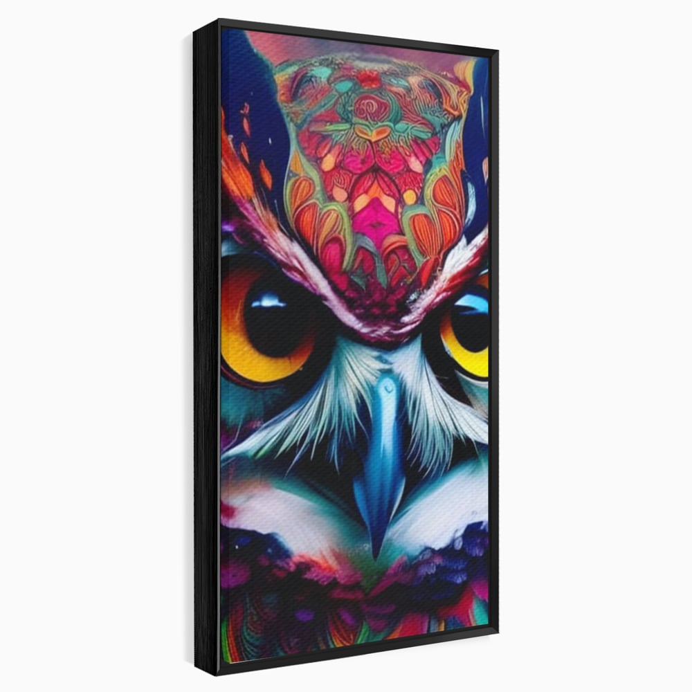 Tablou Canvas Premium, LuxCanva® M1019, Bufnita Tribala, Bufnita, Pasare, Simbol, Noapte, Tribal, Portret, Abstract, Culoare, Penaj, Birou, Living, Camera Copii