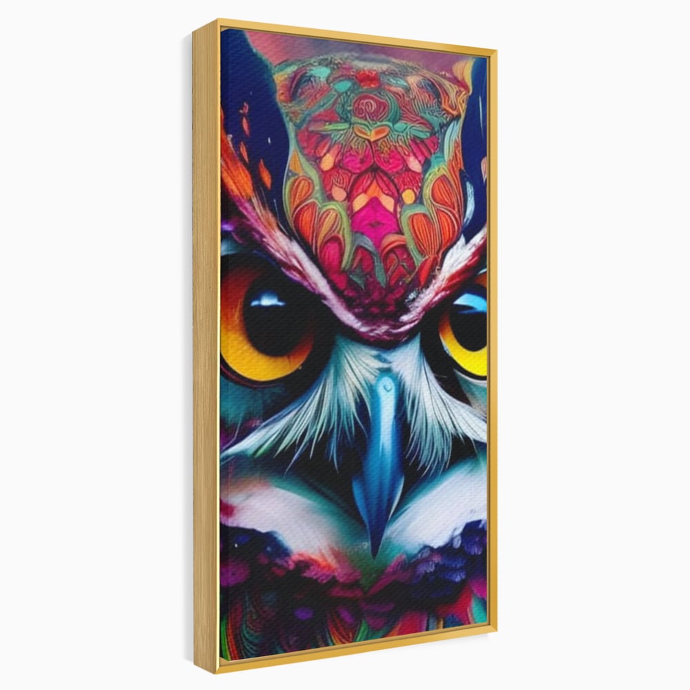 Tablou Canvas Premium, LuxCanva® M1019, Bufnita Tribala, Bufnita, Pasare, Simbol, Noapte, Tribal, Portret, Abstract, Culoare, Penaj, Birou, Living, Camera Copii