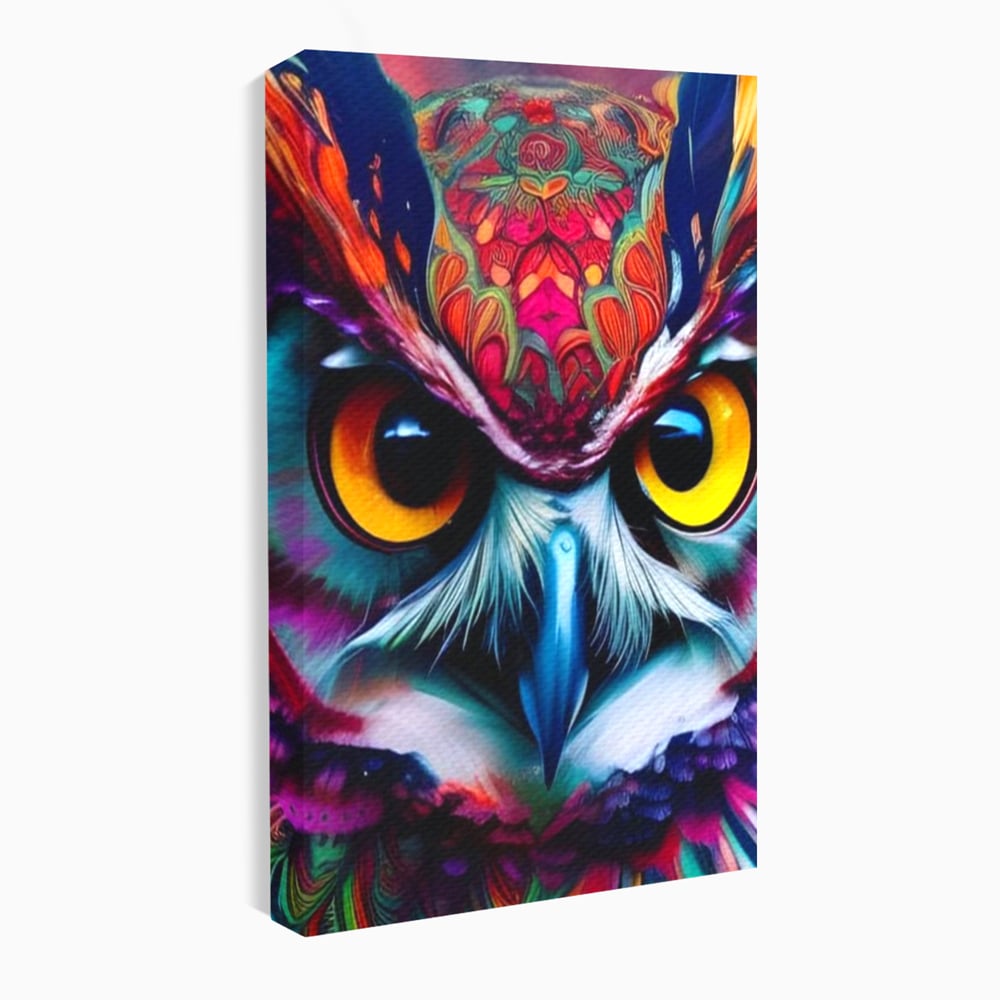 Tablou Canvas Premium, LuxCanva® M1019, Bufnita Tribala, Bufnita, Pasare, Simbol, Noapte, Tribal, Portret, Abstract, Culoare, Penaj, Birou, Living, Camera Copii