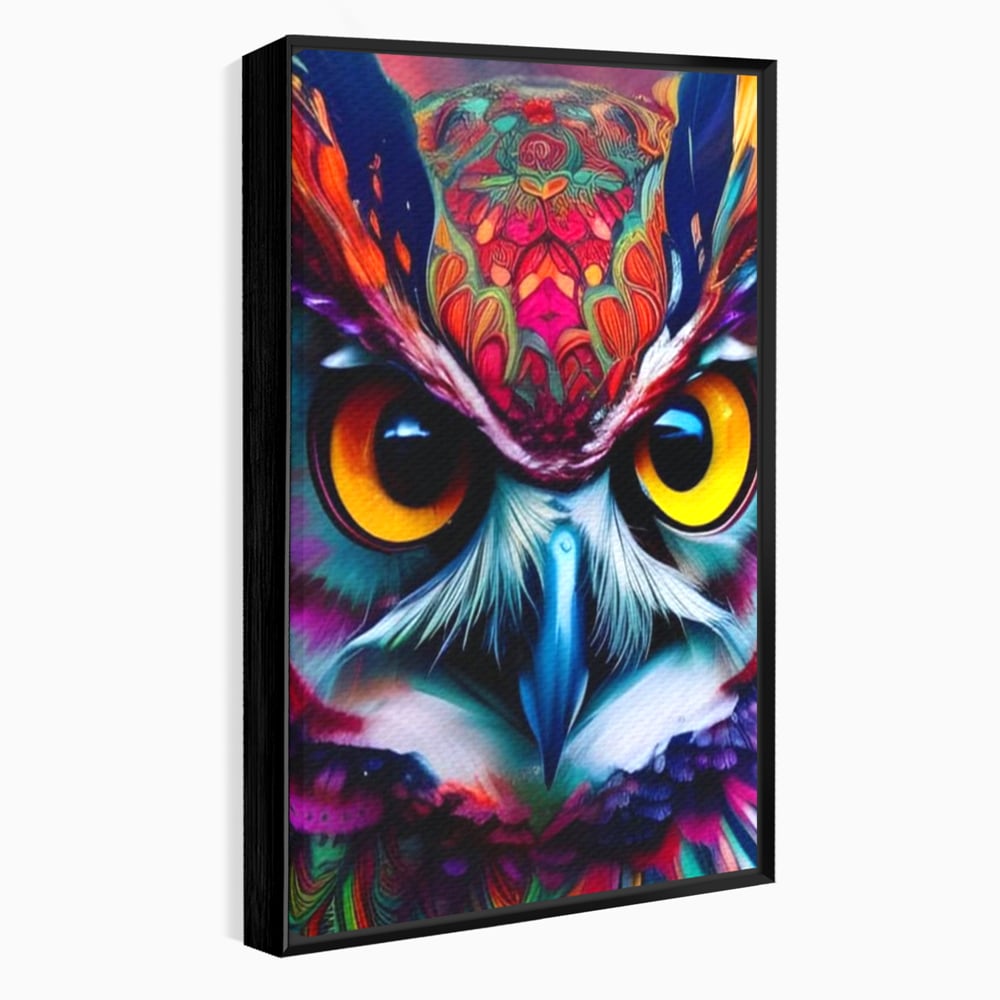 Tablou Canvas Premium, LuxCanva® M1019, Bufnita Tribala, Bufnita, Pasare, Simbol, Noapte, Tribal, Portret, Abstract, Culoare, Penaj, Birou, Living, Camera Copii