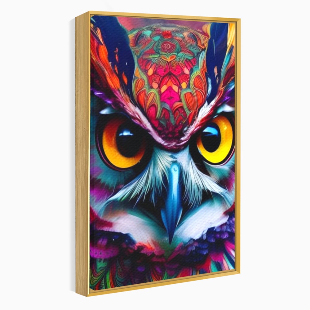 Tablou Canvas Premium, LuxCanva® M1019, Bufnita Tribala, Bufnita, Pasare, Simbol, Noapte, Tribal, Portret, Abstract, Culoare, Penaj, Birou, Living, Camera Copii
