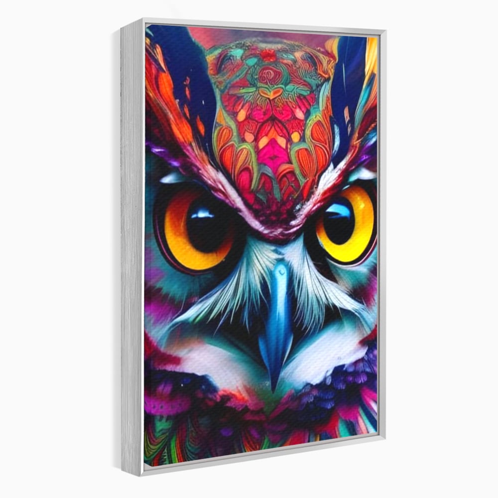 Tablou Canvas Premium, LuxCanva® M1019, Bufnita Tribala, Bufnita, Pasare, Simbol, Noapte, Tribal, Portret, Abstract, Culoare, Penaj, Birou, Living, Camera Copii