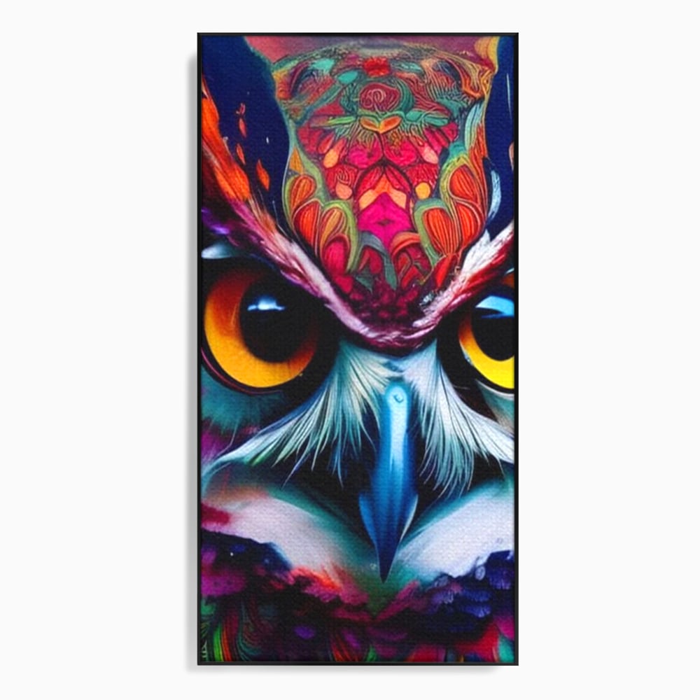 Tablou Canvas Premium, LuxCanva® M1019, Bufnita Tribala, Bufnita, Pasare, Simbol, Noapte, Tribal, Portret, Abstract, Culoare, Penaj, Birou, Living, Camera Copii