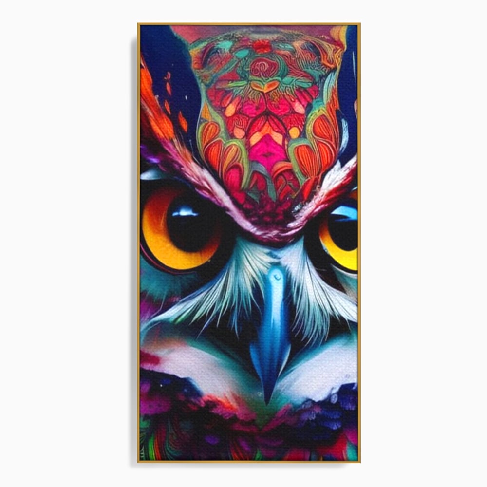 Tablou Canvas Premium, LuxCanva® M1019, Bufnita Tribala, Bufnita, Pasare, Simbol, Noapte, Tribal, Portret, Abstract, Culoare, Penaj, Birou, Living, Camera Copii