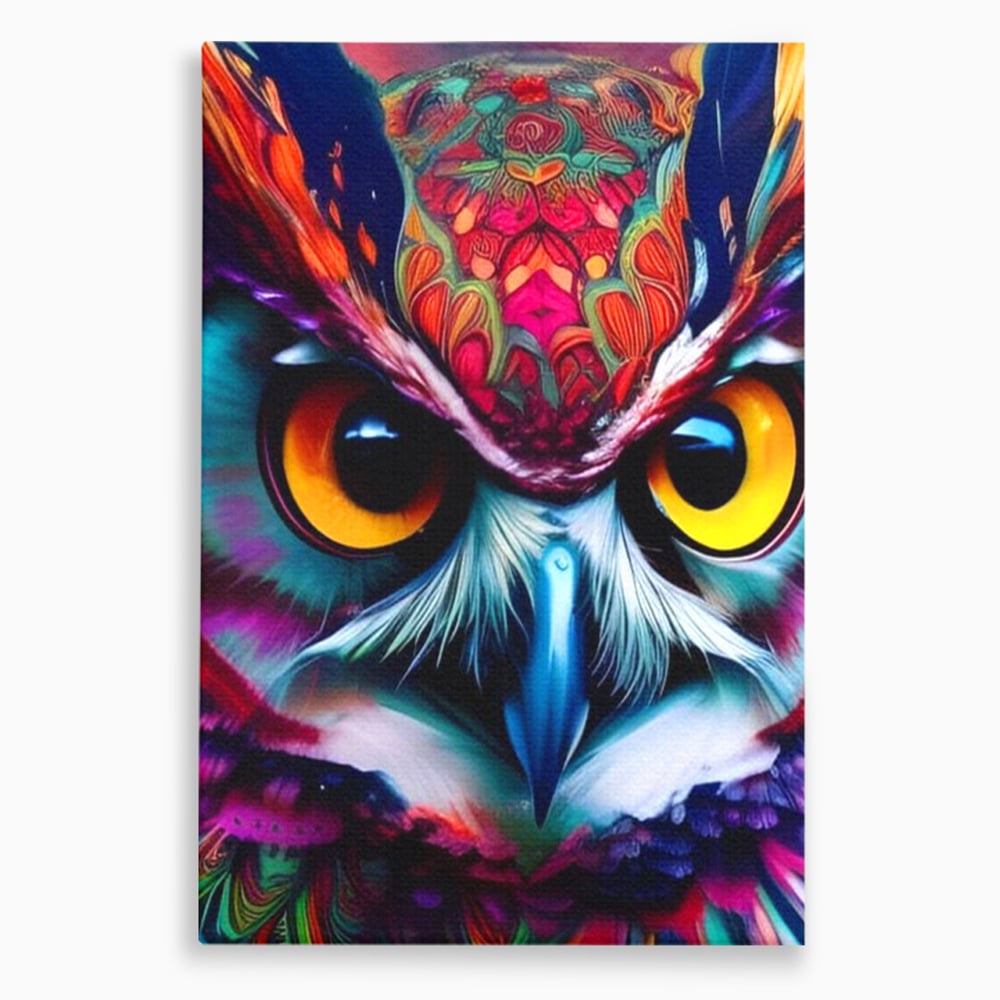 Tablou Canvas Premium, LuxCanva® M1019, Bufnita Tribala, Bufnita, Pasare, Simbol, Noapte, Tribal, Portret, Abstract, Culoare, Penaj, Birou, Living, Camera Copii