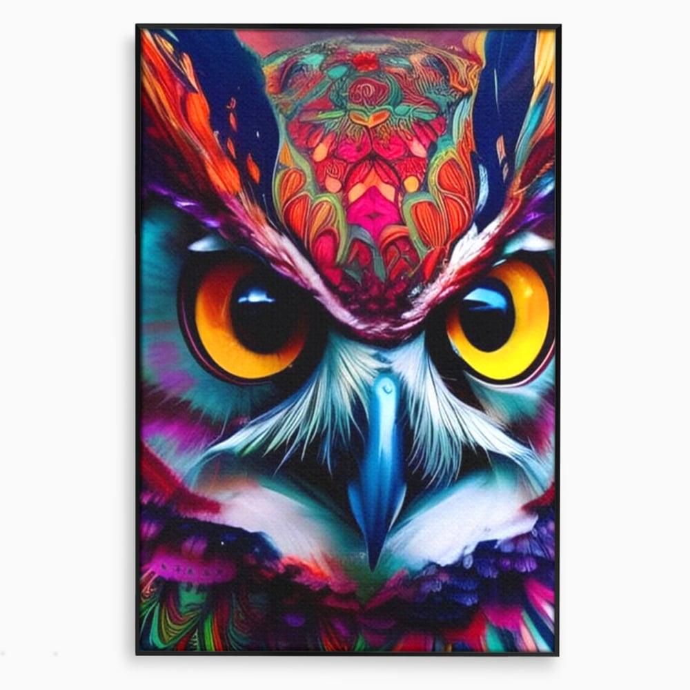 Tablou Canvas Premium, LuxCanva® M1019, Bufnita Tribala, Bufnita, Pasare, Simbol, Noapte, Tribal, Portret, Abstract, Culoare, Penaj, Birou, Living, Camera Copii
