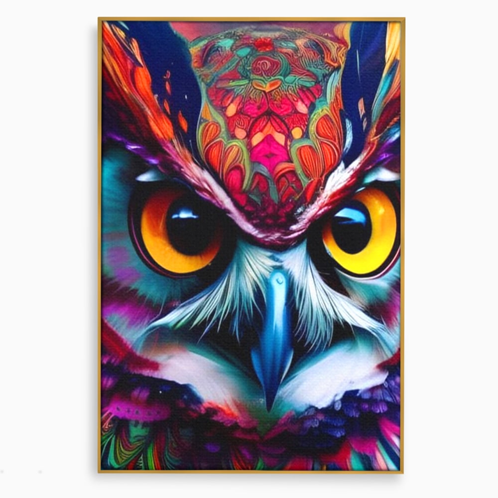 Tablou Canvas Premium, LuxCanva® M1019, Bufnita Tribala, Bufnita, Pasare, Simbol, Noapte, Tribal, Portret, Abstract, Culoare, Penaj, Birou, Living, Camera Copii
