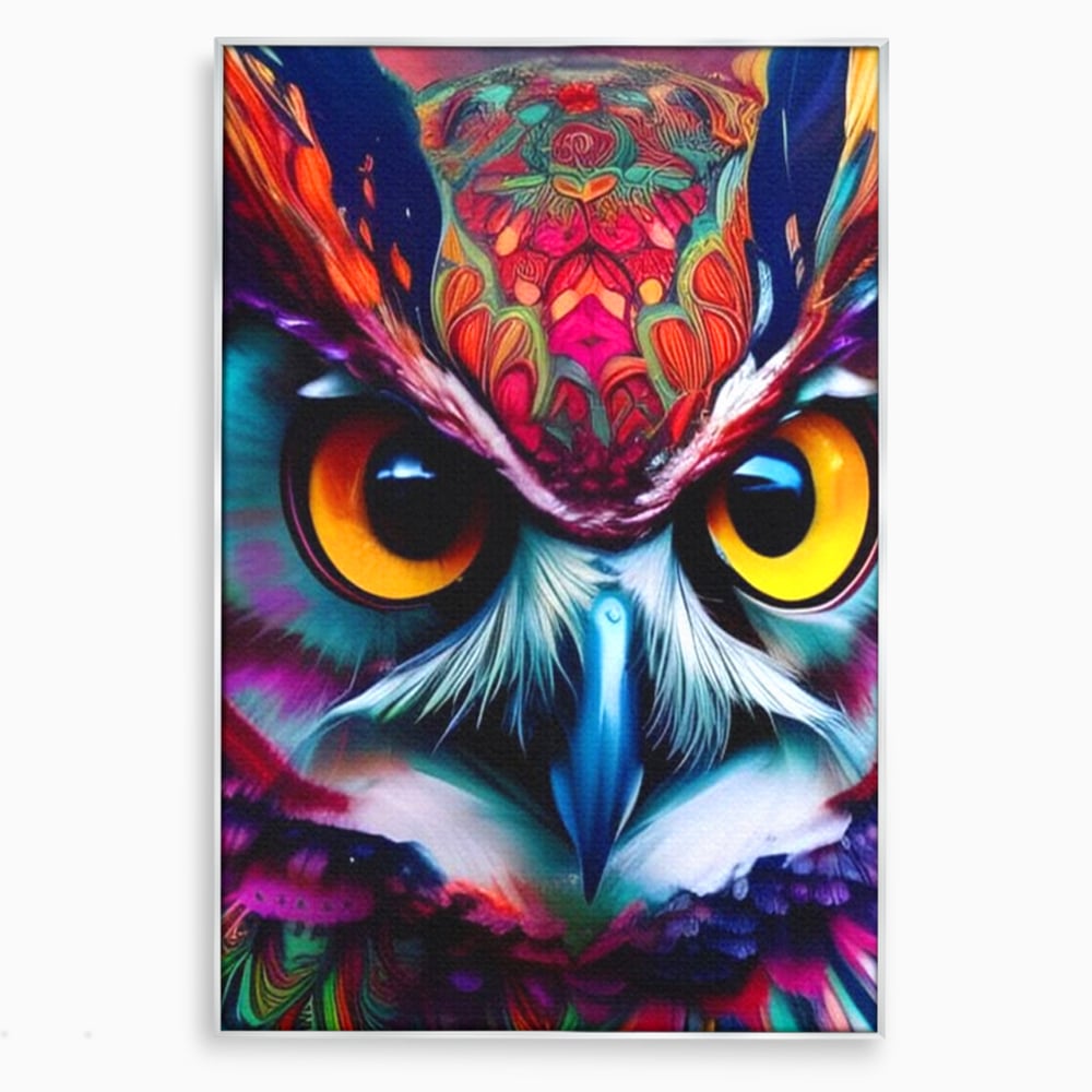 Tablou Canvas Premium, LuxCanva® M1019, Bufnita Tribala, Bufnita, Pasare, Simbol, Noapte, Tribal, Portret, Abstract, Culoare, Penaj, Birou, Living, Camera Copii