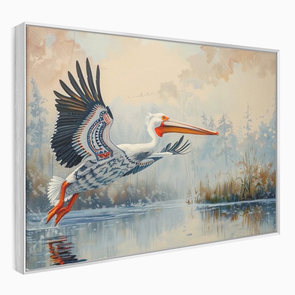 Tablou Canvas Premium, LuxCanva® M1020, Aripi Pierdute in Ceata, Pelican, Natura, Apa, Mlastina, Ceata, Aripi, Penaj, Pasare, Tribal, Birou, Living, Camera Copii