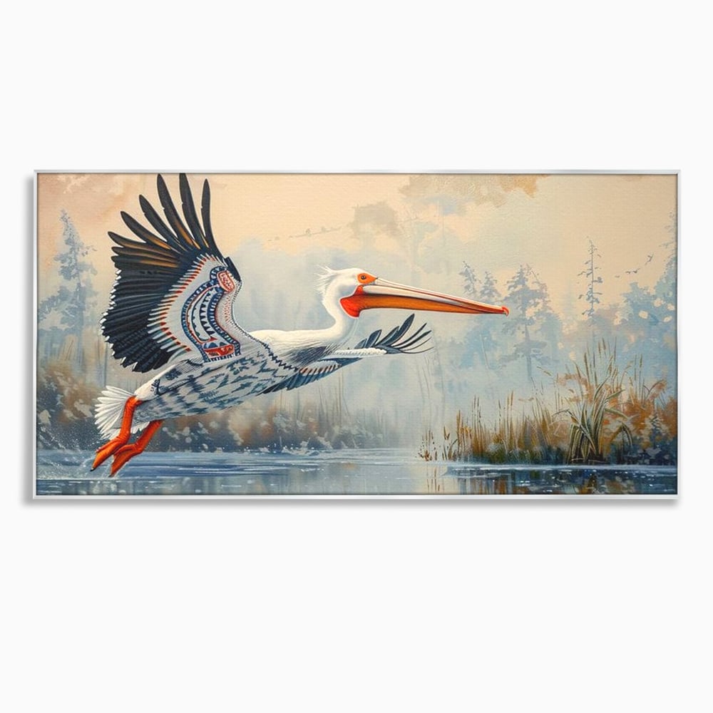 Tablou Canvas Premium, LuxCanva® M1020, Aripi Pierdute in Ceata, Pelican, Natura, Apa, Mlastina, Ceata, Aripi, Penaj, Pasare, Tribal, Birou, Living, Camera Copii