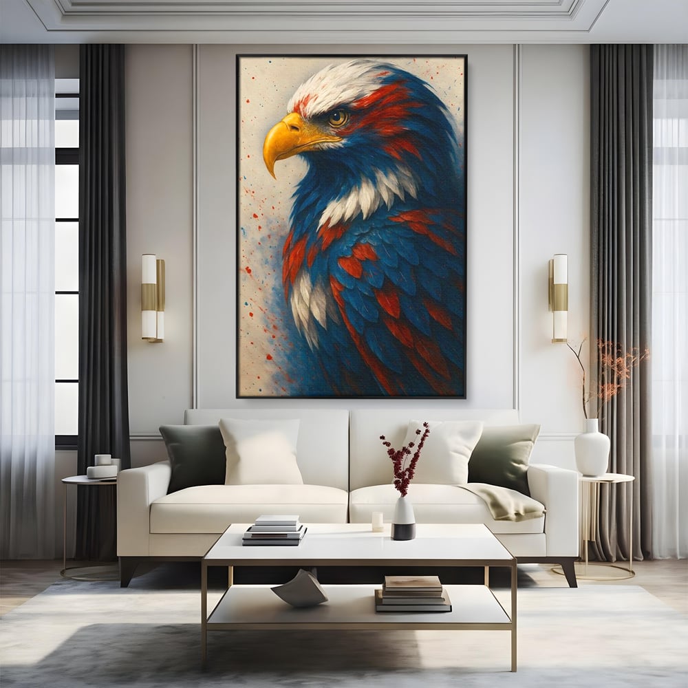 Leinwandbilder Premium, LuxCanva® M1021, Feuer und Eis Federn, Adler, Vogel, Freiheit, Kraft, Adler, Schnabel, Federn, Kontrast, Symbol, Büro, Wohnen, Kinderzimmer