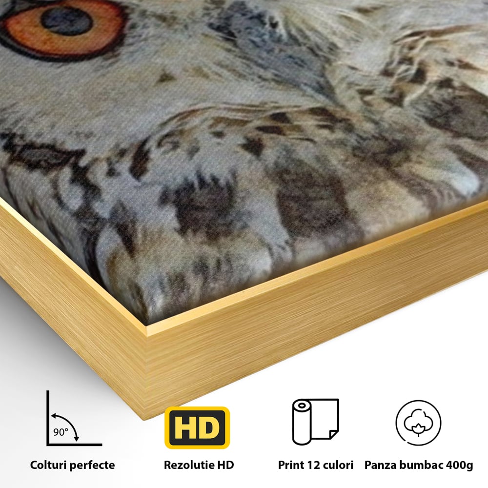 Tablou Canvas Premium, LuxCanva® M1022, Bufnita Pictata in Ceata, Bufnita, Pasare, Intelepciune, Mister, Privire, Penaj, Minimalist, Birou, Living, Camera Copii