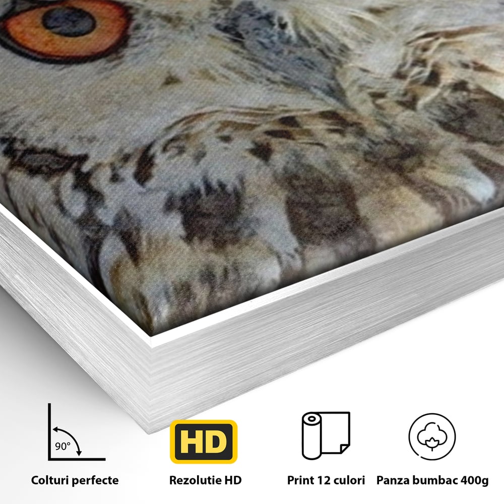 Tablou Canvas Premium, LuxCanva® M1022, Bufnita Pictata in Ceata, Bufnita, Pasare, Intelepciune, Mister, Privire, Penaj, Minimalist, Birou, Living, Camera Copii