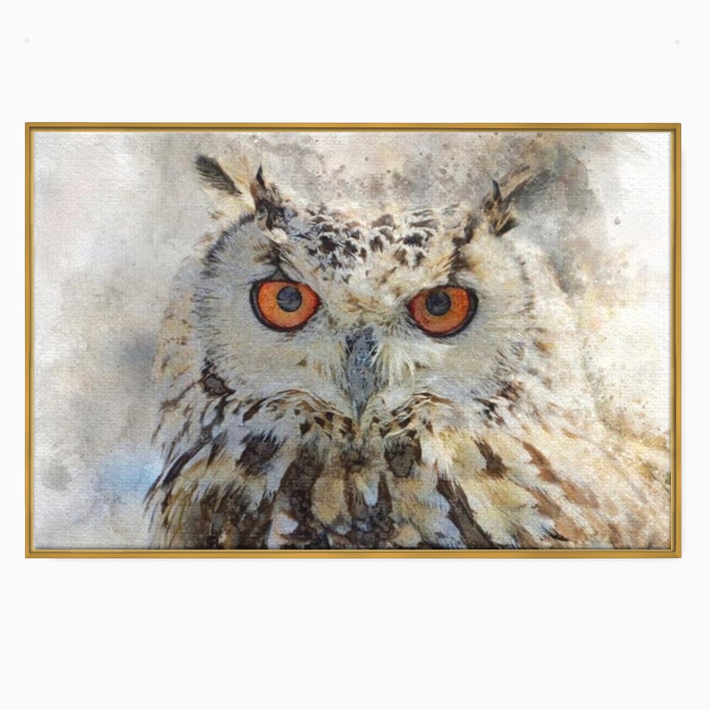 Tablou Canvas Premium, LuxCanva® M1022, Bufnita Pictata in Ceata, Bufnita, Pasare, Intelepciune, Mister, Privire, Penaj, Minimalist, Birou, Living, Camera Copii