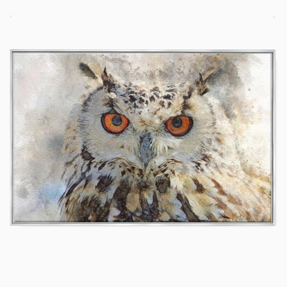 Tablou Canvas Premium, LuxCanva® M1022, Bufnita Pictata in Ceata, Bufnita, Pasare, Intelepciune, Mister, Privire, Penaj, Minimalist, Birou, Living, Camera Copii