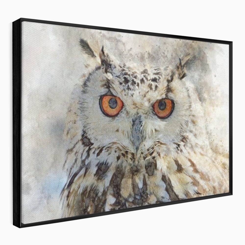 Tablou Canvas Premium, LuxCanva® M1022, Bufnita Pictata in Ceata, Bufnita, Pasare, Intelepciune, Mister, Privire, Penaj, Minimalist, Birou, Living, Camera Copii