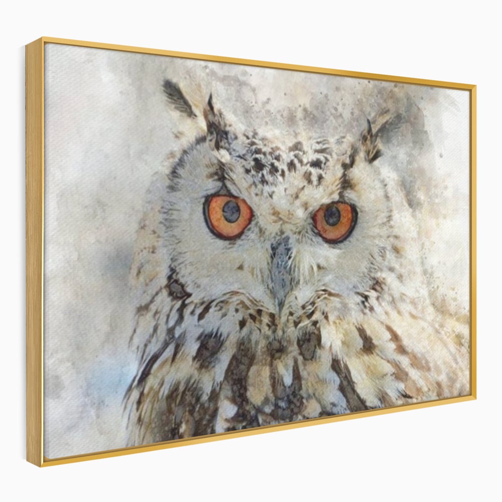 Tablou Canvas Premium, LuxCanva® M1022, Bufnita Pictata in Ceata, Bufnita, Pasare, Intelepciune, Mister, Privire, Penaj, Minimalist, Birou, Living, Camera Copii