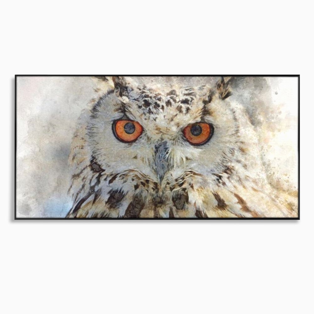 Tablou Canvas Premium, LuxCanva® M1022, Bufnita Pictata in Ceata, Bufnita, Pasare, Intelepciune, Mister, Privire, Penaj, Minimalist, Birou, Living, Camera Copii