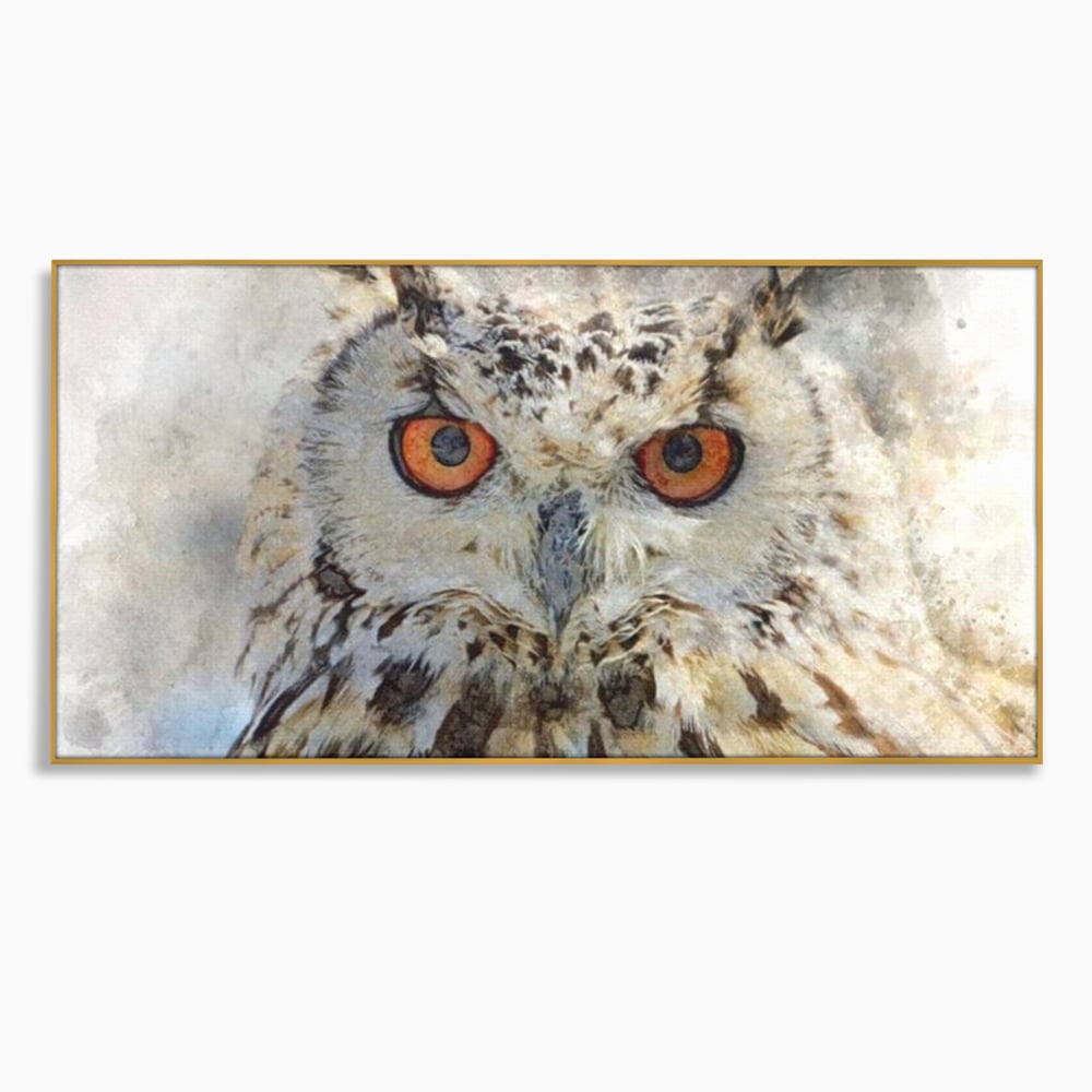 Tablou Canvas Premium, LuxCanva® M1022, Bufnita Pictata in Ceata, Bufnita, Pasare, Intelepciune, Mister, Privire, Penaj, Minimalist, Birou, Living, Camera Copii