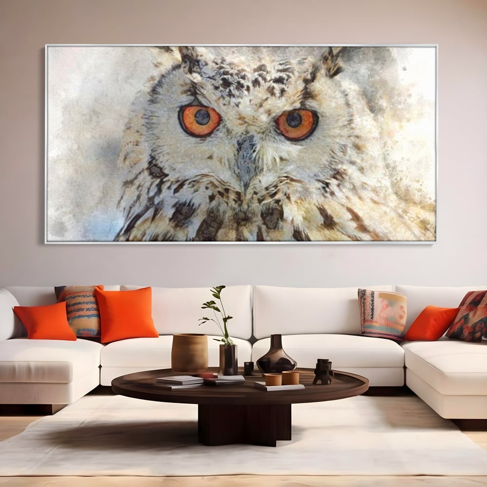Tablou Canvas Premium, LuxCanva® M1022, Bufnita Pictata in Ceata, Bufnita, Pasare, Intelepciune, Mister, Privire, Penaj, Minimalist, Birou, Living, Camera Copii