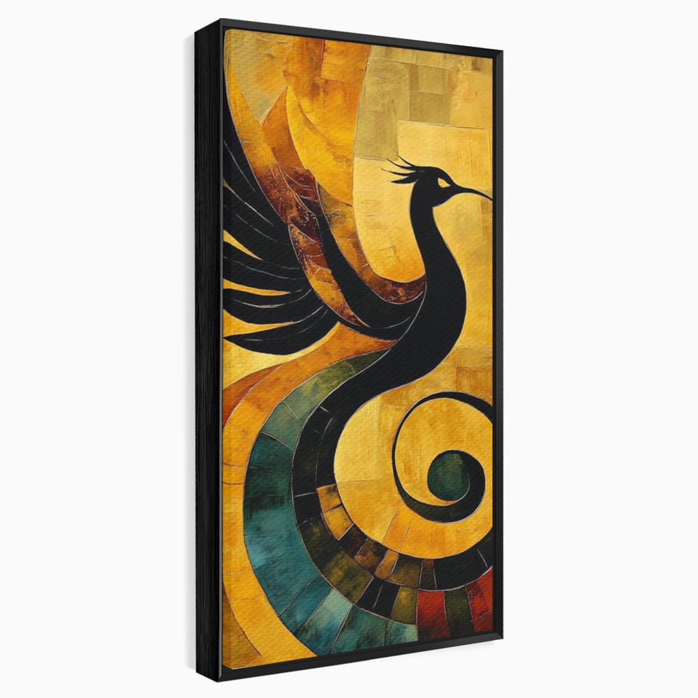Leinwand Wandbilder Premium, LuxCanva® M1023, Abstrakte Wiedergeburt, Vogel, Fliegen, Silhouette, Flügel, Schwanz, Elegant, Abstrakt, Modern, Mythologie, Büro, Wohnen, Kinderzimmer