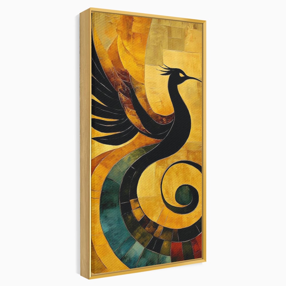 Leinwand Wandbilder Premium, LuxCanva® M1023, Abstrakte Wiedergeburt, Vogel, Fliegen, Silhouette, Flügel, Schwanz, Elegant, Abstrakt, Modern, Mythologie, Büro, Wohnen, Kinderzimmer