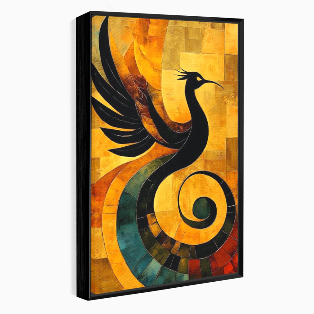 Leinwand Wandbilder Premium, LuxCanva® M1023, Abstrakte Wiedergeburt, Vogel, Fliegen, Silhouette, Flügel, Schwanz, Elegant, Abstrakt, Modern, Mythologie, Büro, Wohnen, Kinderzimmer