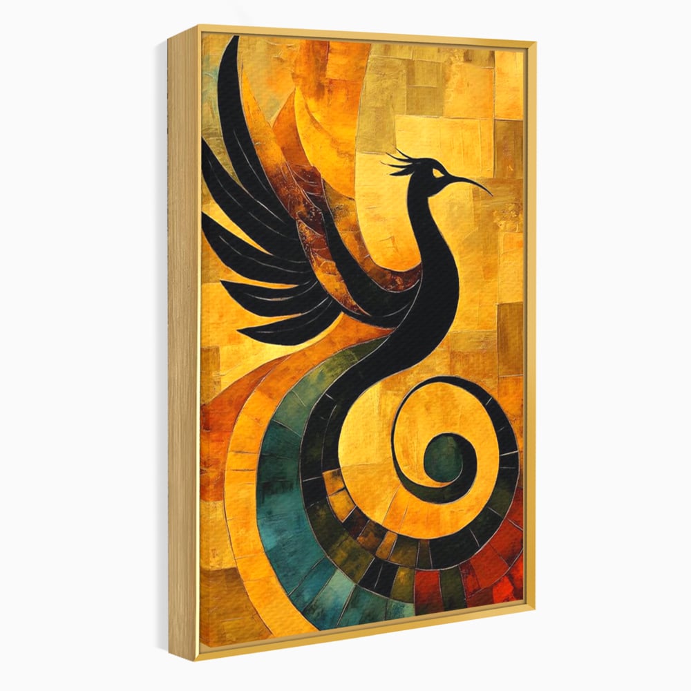 Leinwand Wandbilder Premium, LuxCanva® M1023, Abstrakte Wiedergeburt, Vogel, Fliegen, Silhouette, Flügel, Schwanz, Elegant, Abstrakt, Modern, Mythologie, Büro, Wohnen, Kinderzimmer