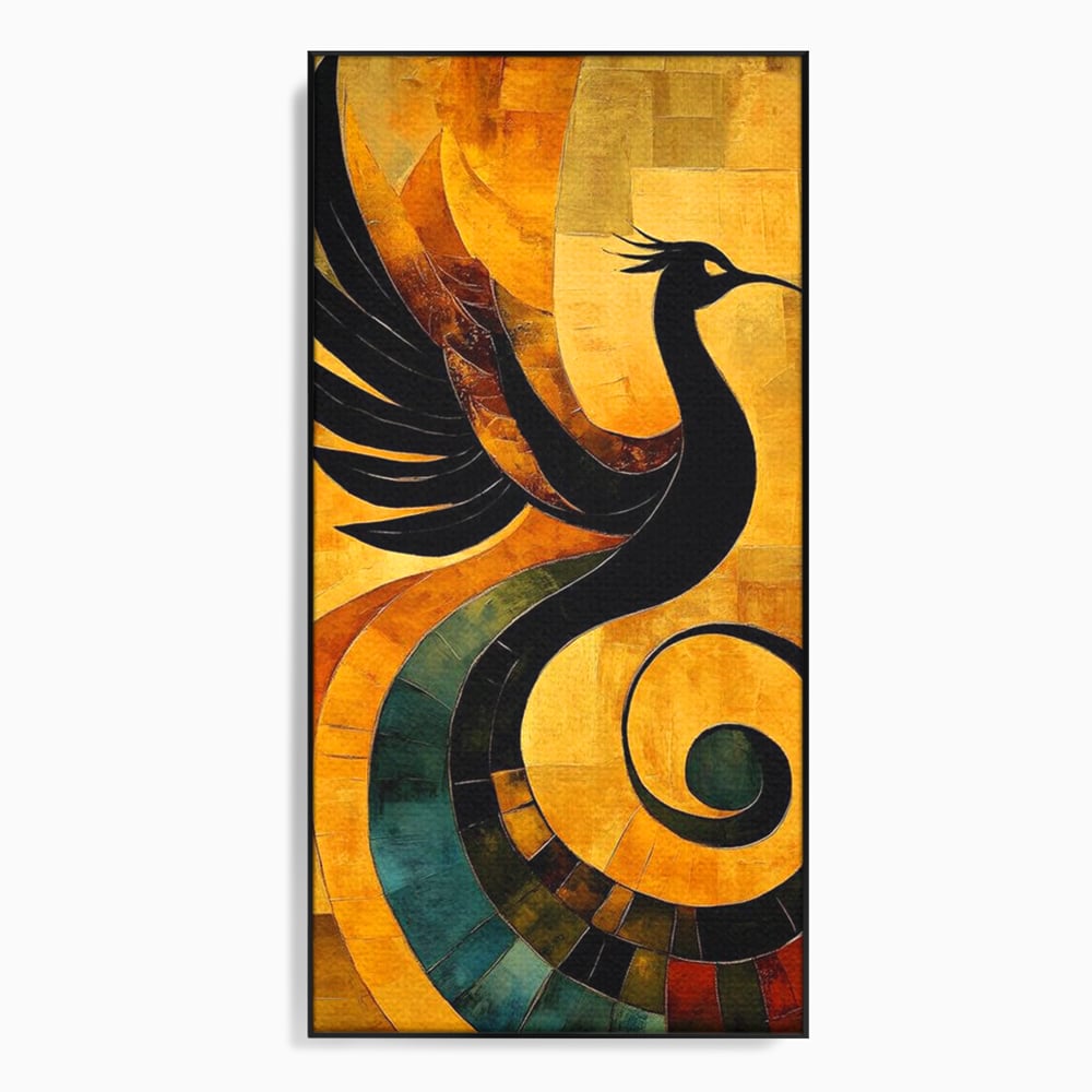 Leinwand Wandbilder Premium, LuxCanva® M1023, Abstrakte Wiedergeburt, Vogel, Fliegen, Silhouette, Flügel, Schwanz, Elegant, Abstrakt, Modern, Mythologie, Büro, Wohnen, Kinderzimmer