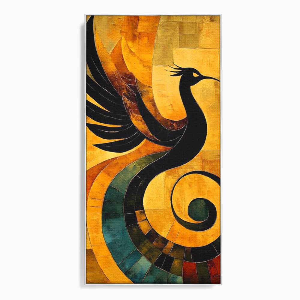 Leinwand Wandbilder Premium, LuxCanva® M1023, Abstrakte Wiedergeburt, Vogel, Fliegen, Silhouette, Flügel, Schwanz, Elegant, Abstrakt, Modern, Mythologie, Büro, Wohnen, Kinderzimmer