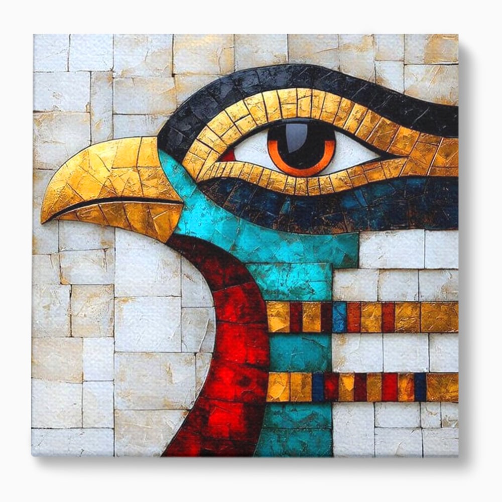 Leinwandbilder Premium, LuxCanva® M1024, Ägyptisches Mosaik, Vogel, Augen, Gott, Ägypten, Ibis, Heilig, Mosaik, Pyramide, Textur, Abstrakt, Büro, Wohnen, Kinderzimmer