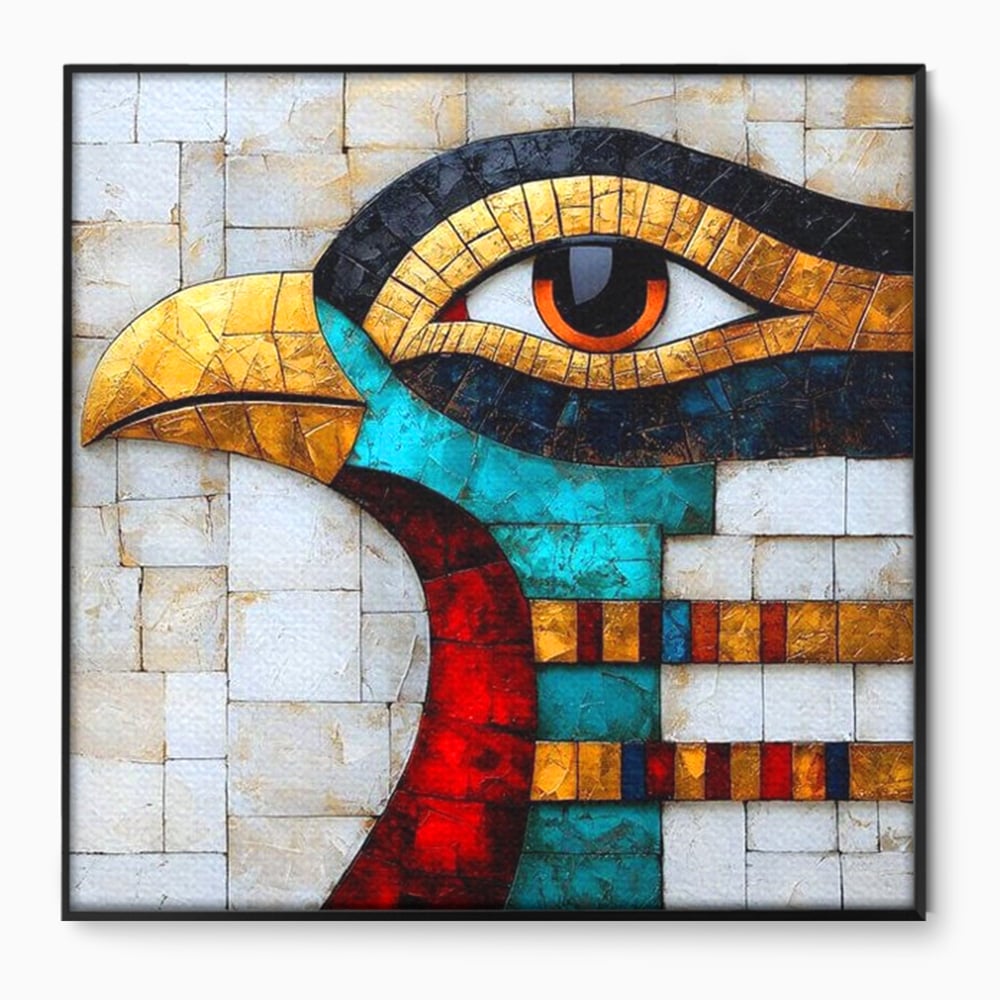 Leinwandbilder Premium, LuxCanva® M1024, Ägyptisches Mosaik, Vogel, Augen, Gott, Ägypten, Ibis, Heilig, Mosaik, Pyramide, Textur, Abstrakt, Büro, Wohnen, Kinderzimmer