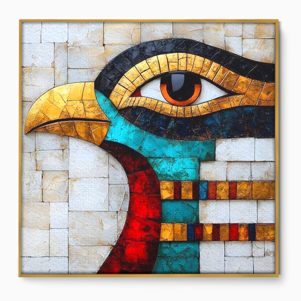 Leinwandbilder Premium, LuxCanva® M1024, Ägyptisches Mosaik, Vogel, Augen, Gott, Ägypten, Ibis, Heilig, Mosaik, Pyramide, Textur, Abstrakt, Büro, Wohnen, Kinderzimmer