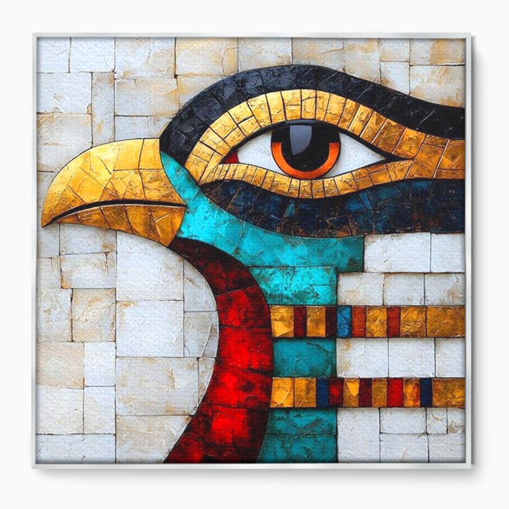 Leinwandbilder Premium, LuxCanva® M1024, Ägyptisches Mosaik, Vogel, Augen, Gott, Ägypten, Ibis, Heilig, Mosaik, Pyramide, Textur, Abstrakt, Büro, Wohnen, Kinderzimmer
