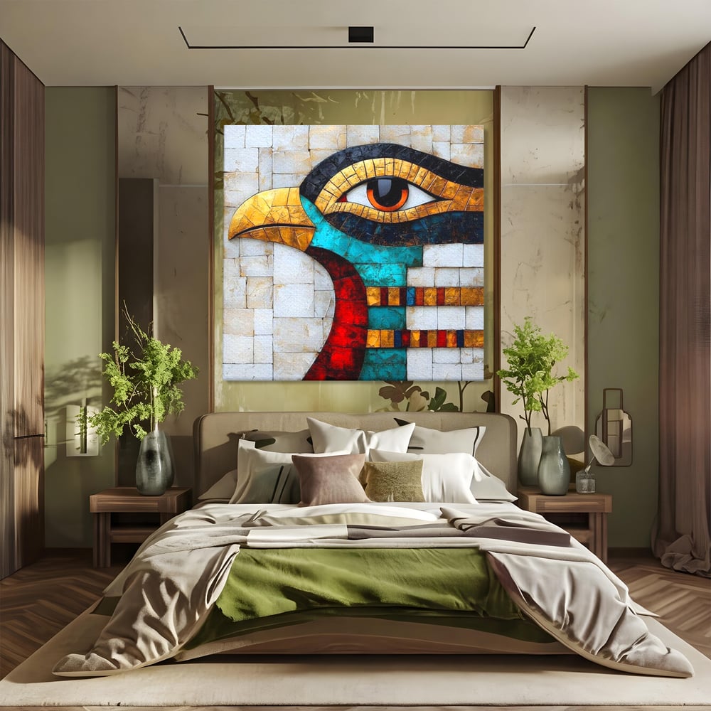 Leinwandbilder Premium, LuxCanva® M1024, Ägyptisches Mosaik, Vogel, Augen, Gott, Ägypten, Ibis, Heilig, Mosaik, Pyramide, Textur, Abstrakt, Büro, Wohnen, Kinderzimmer