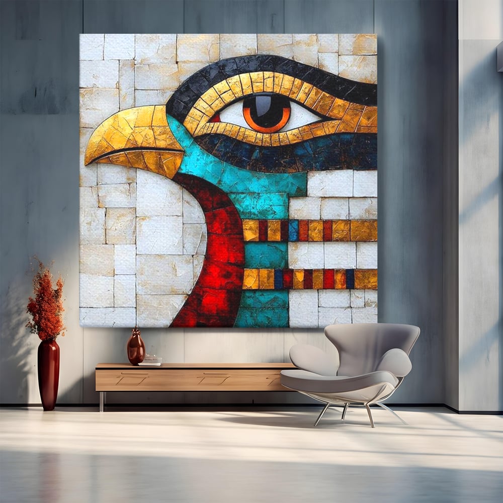 Leinwandbilder Premium, LuxCanva® M1024, Ägyptisches Mosaik, Vogel, Augen, Gott, Ägypten, Ibis, Heilig, Mosaik, Pyramide, Textur, Abstrakt, Büro, Wohnen, Kinderzimmer