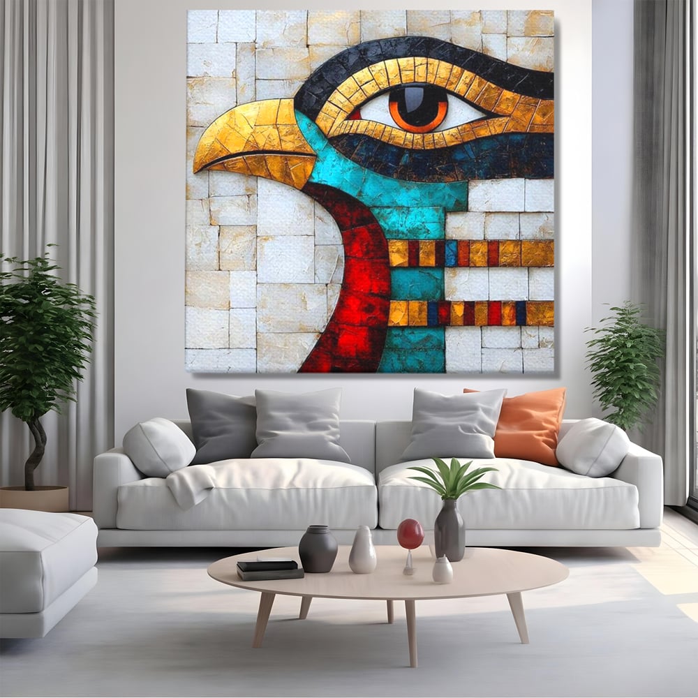 Leinwandbilder Premium, LuxCanva® M1024, Ägyptisches Mosaik, Vogel, Augen, Gott, Ägypten, Ibis, Heilig, Mosaik, Pyramide, Textur, Abstrakt, Büro, Wohnen, Kinderzimmer
