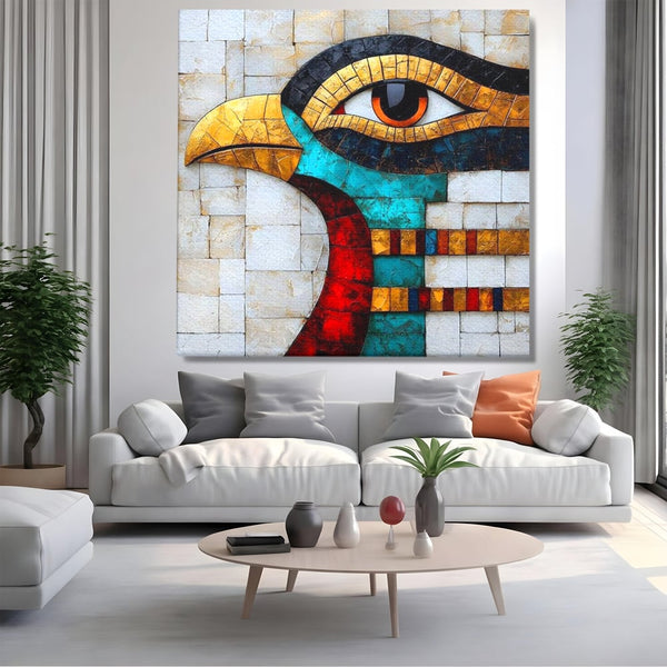 Leinwandbilder Premium, LuxCanva® M1024, Ägyptisches Mosaik, Vogel, Augen, Gott, Ägypten, Ibis, Heilig, Mosaik, Pyramide, Textur, Abstrakt, Büro, Wohnen, Kinderzimmer