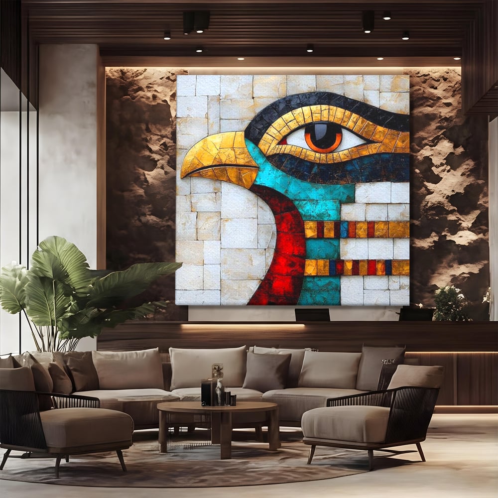 Leinwandbilder Premium, LuxCanva® M1024, Ägyptisches Mosaik, Vogel, Augen, Gott, Ägypten, Ibis, Heilig, Mosaik, Pyramide, Textur, Abstrakt, Büro, Wohnen, Kinderzimmer
