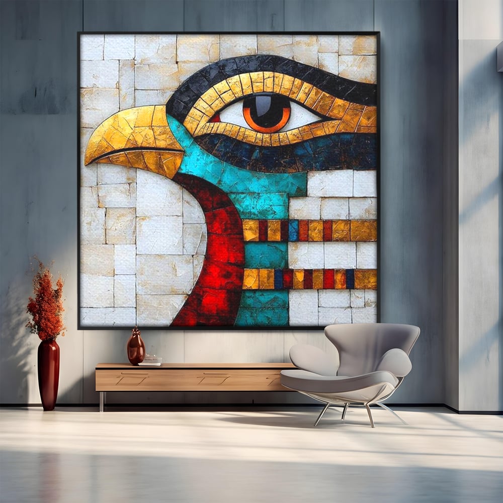 Leinwandbilder Premium, LuxCanva® M1024, Ägyptisches Mosaik, Vogel, Augen, Gott, Ägypten, Ibis, Heilig, Mosaik, Pyramide, Textur, Abstrakt, Büro, Wohnen, Kinderzimmer
