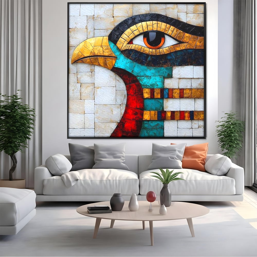Leinwandbilder Premium, LuxCanva® M1024, Ägyptisches Mosaik, Vogel, Augen, Gott, Ägypten, Ibis, Heilig, Mosaik, Pyramide, Textur, Abstrakt, Büro, Wohnen, Kinderzimmer