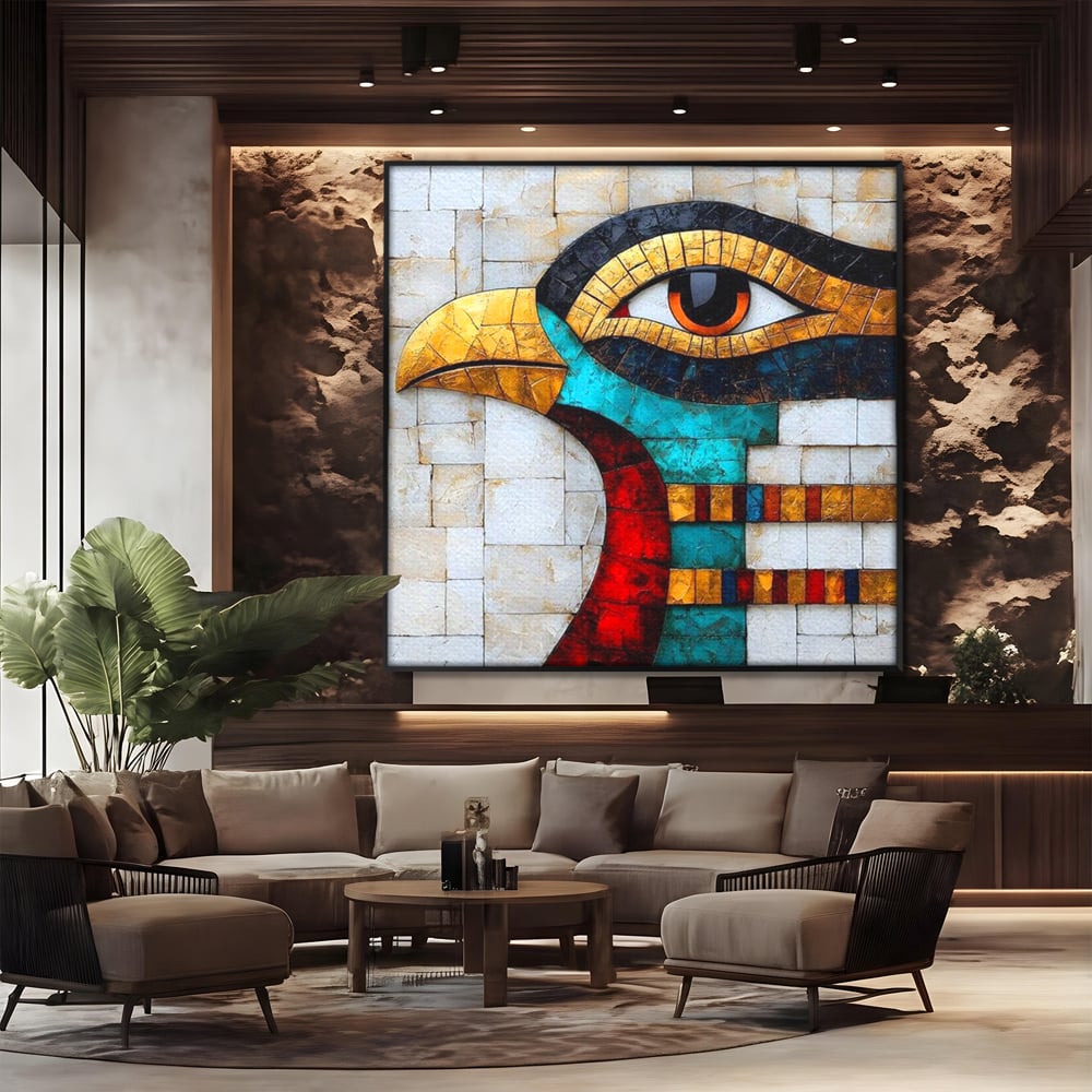 Leinwandbilder Premium, LuxCanva® M1024, Ägyptisches Mosaik, Vogel, Augen, Gott, Ägypten, Ibis, Heilig, Mosaik, Pyramide, Textur, Abstrakt, Büro, Wohnen, Kinderzimmer