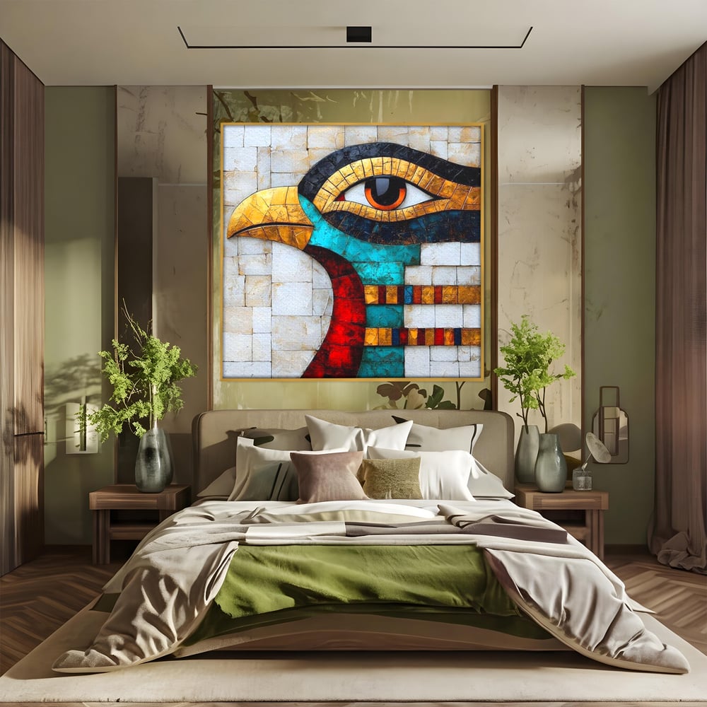 Leinwandbilder Premium, LuxCanva® M1024, Ägyptisches Mosaik, Vogel, Augen, Gott, Ägypten, Ibis, Heilig, Mosaik, Pyramide, Textur, Abstrakt, Büro, Wohnen, Kinderzimmer